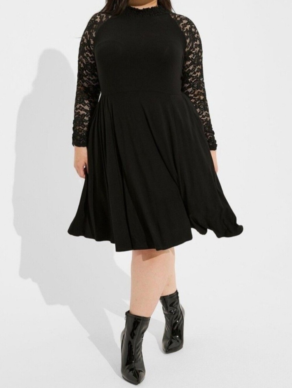 torrid Black Lace Long Sleeve Ruffle-Neck Dress